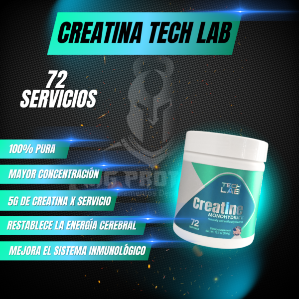 Creatina Monohydratada Tech Lab 72 servicios - Imagen 3